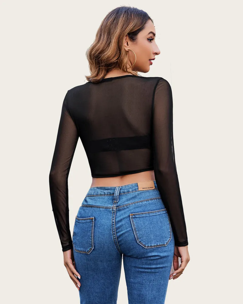 Mesh Crop Tops Sheer Shirt