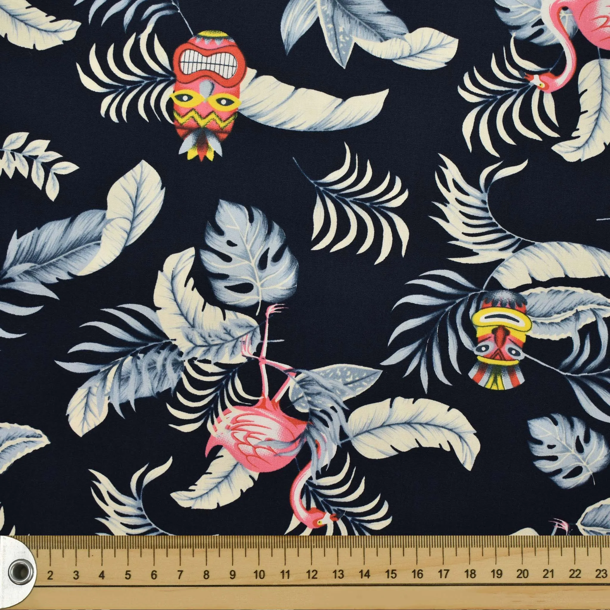 Navy Tiki Tropical Cotton Print