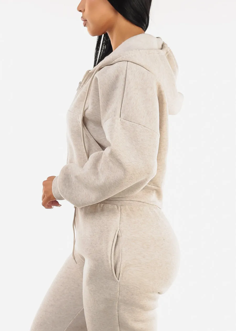 Oatmeal Fleece Zip Up Hoody