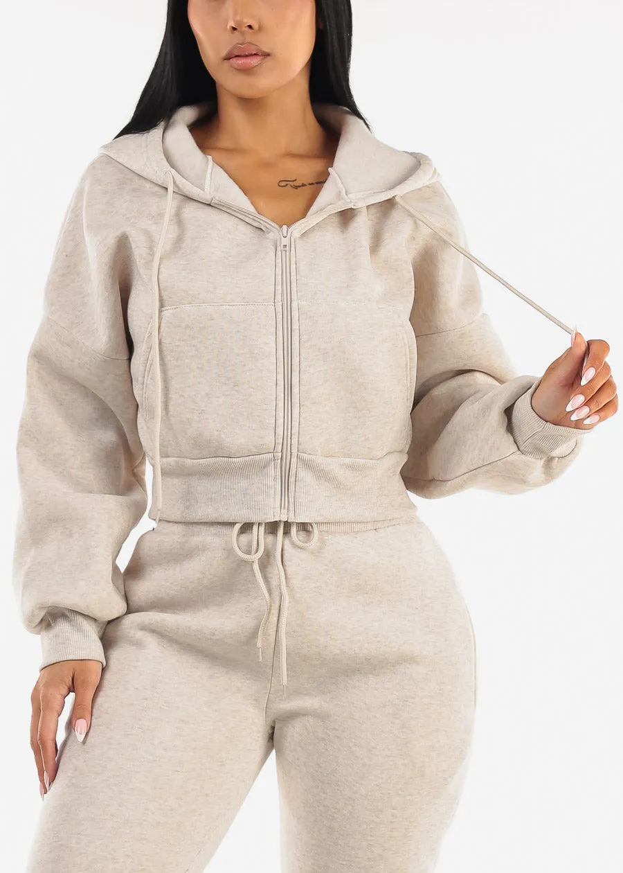 Oatmeal Fleece Zip Up Hoody