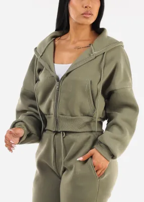 Olive Fleece Zip Up Hoody