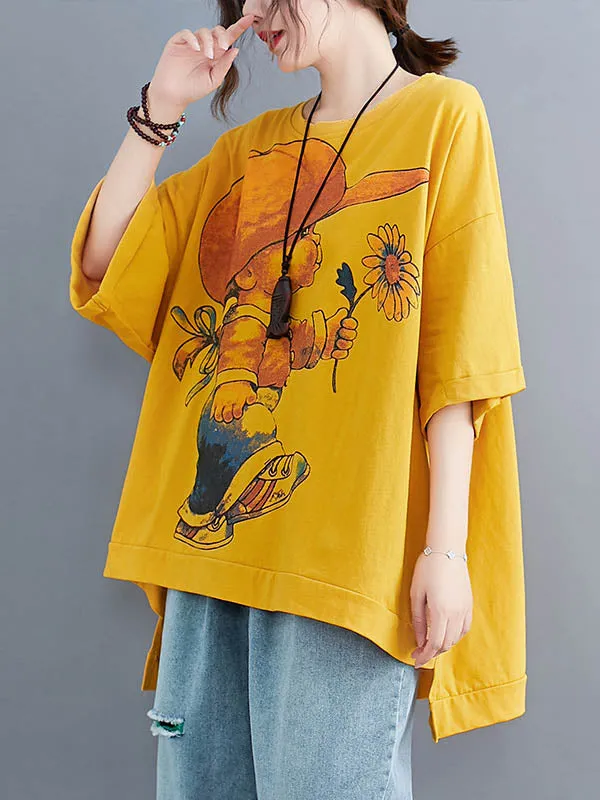 Original Cartoon Printed Round-Neck T-Shirts Tops