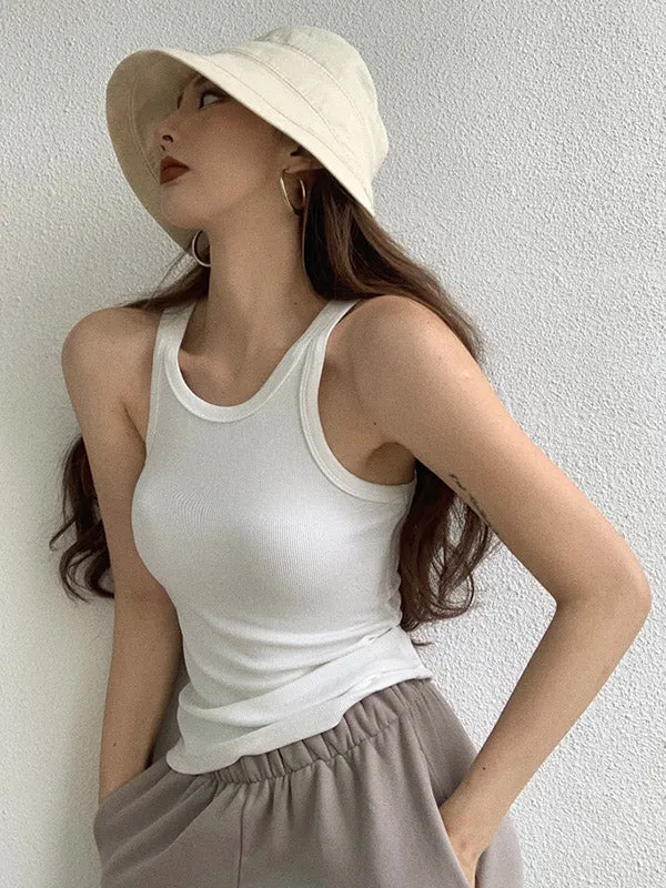 Original Solid Color Round-Neck Sleeveless Vest Tops