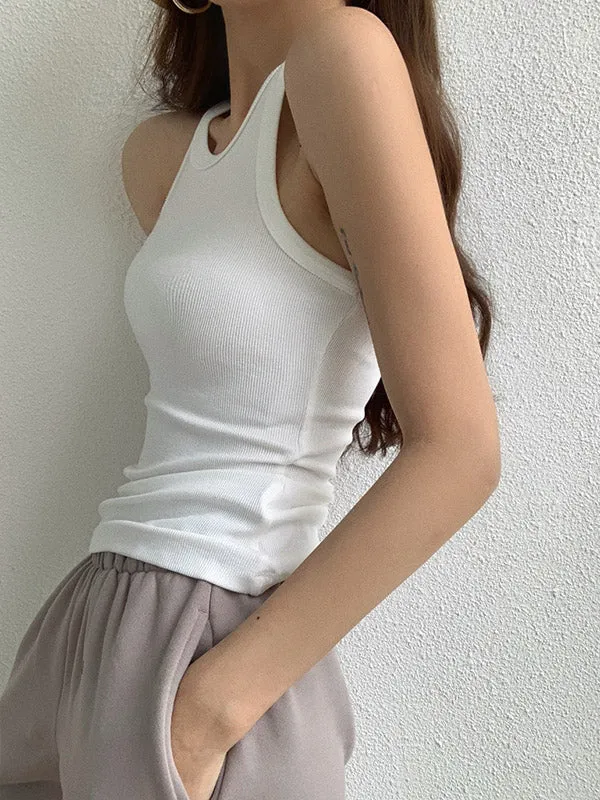 Original Solid Color Round-Neck Sleeveless Vest Tops