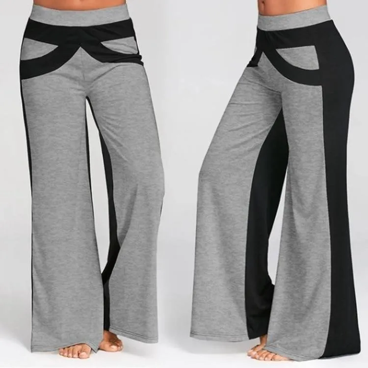 Patchwork Wide Leg High Waist Fitness Pant