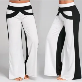 Patchwork Wide Leg High Waist Fitness Pant