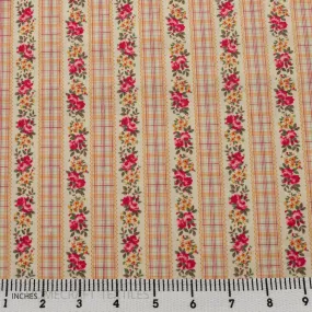 Peach Check Floral Stripe Cotton Print