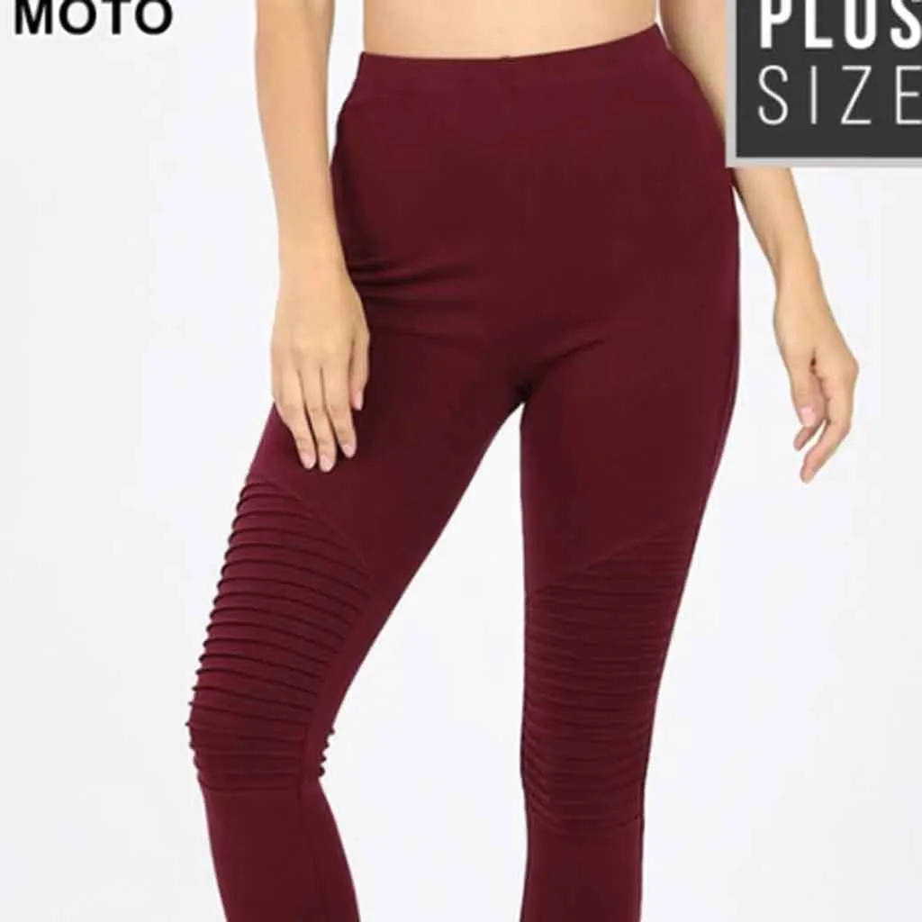 Plus Full Length Cloth Style Moto Leggings