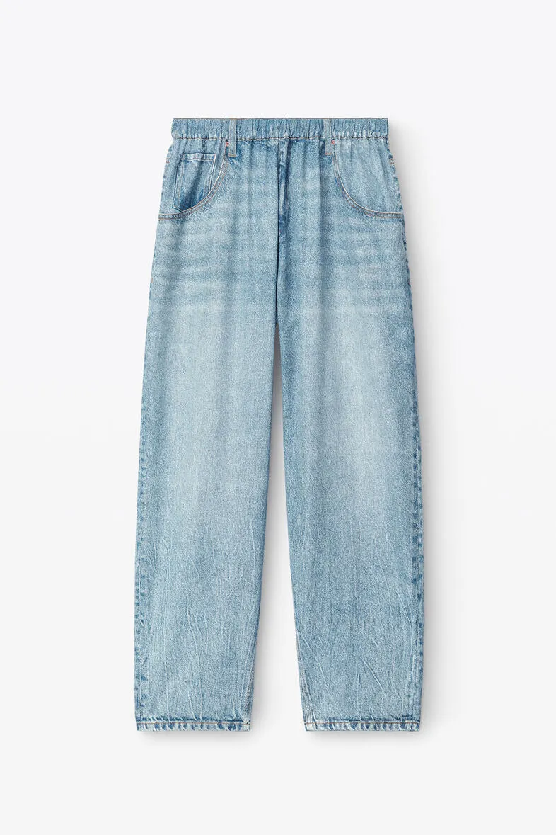 Printed Denim Track Pant In Nylon