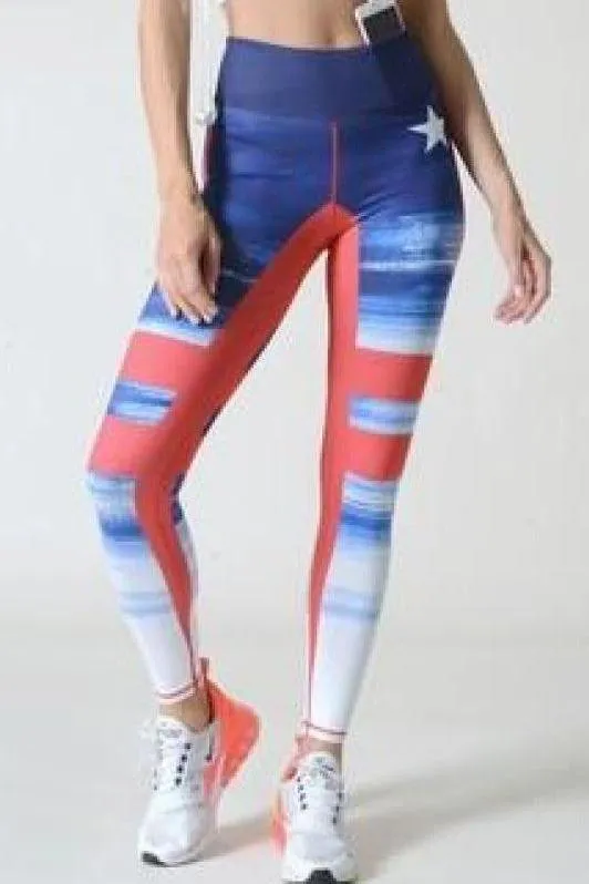 Red Blue and White Yoga Leggings