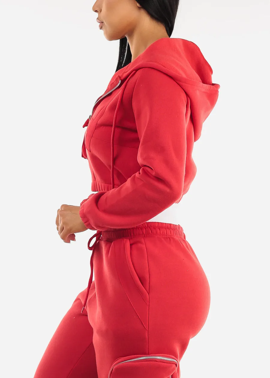 Red Cropped Zip Up Hoody