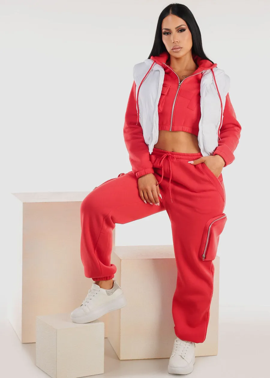 Red Cropped Zip Up Hoody