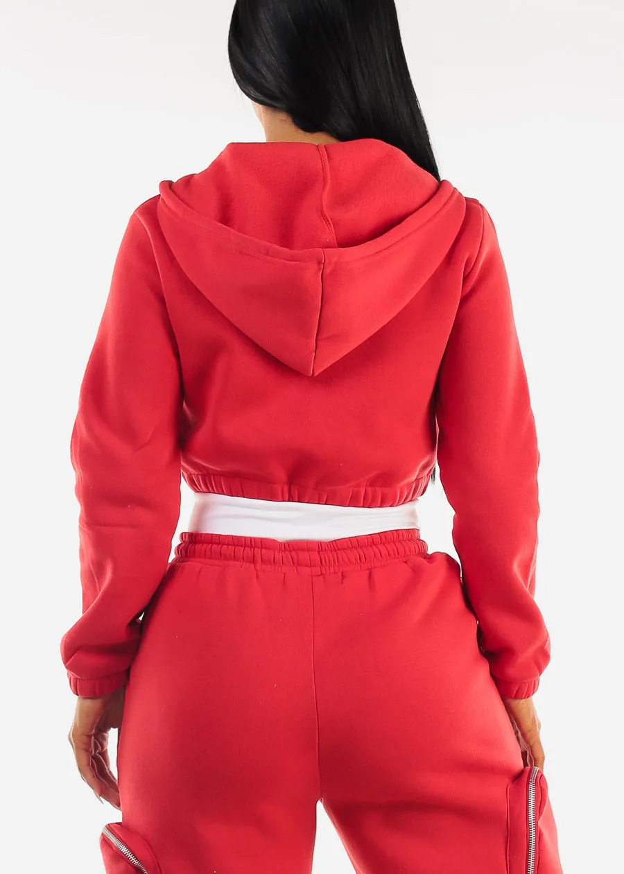 Red Cropped Zip Up Hoody