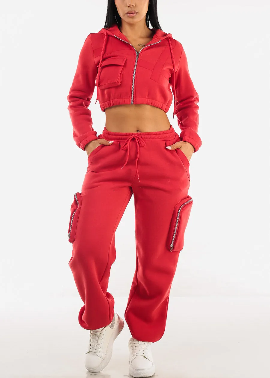 Red Cropped Zip Up Hoody