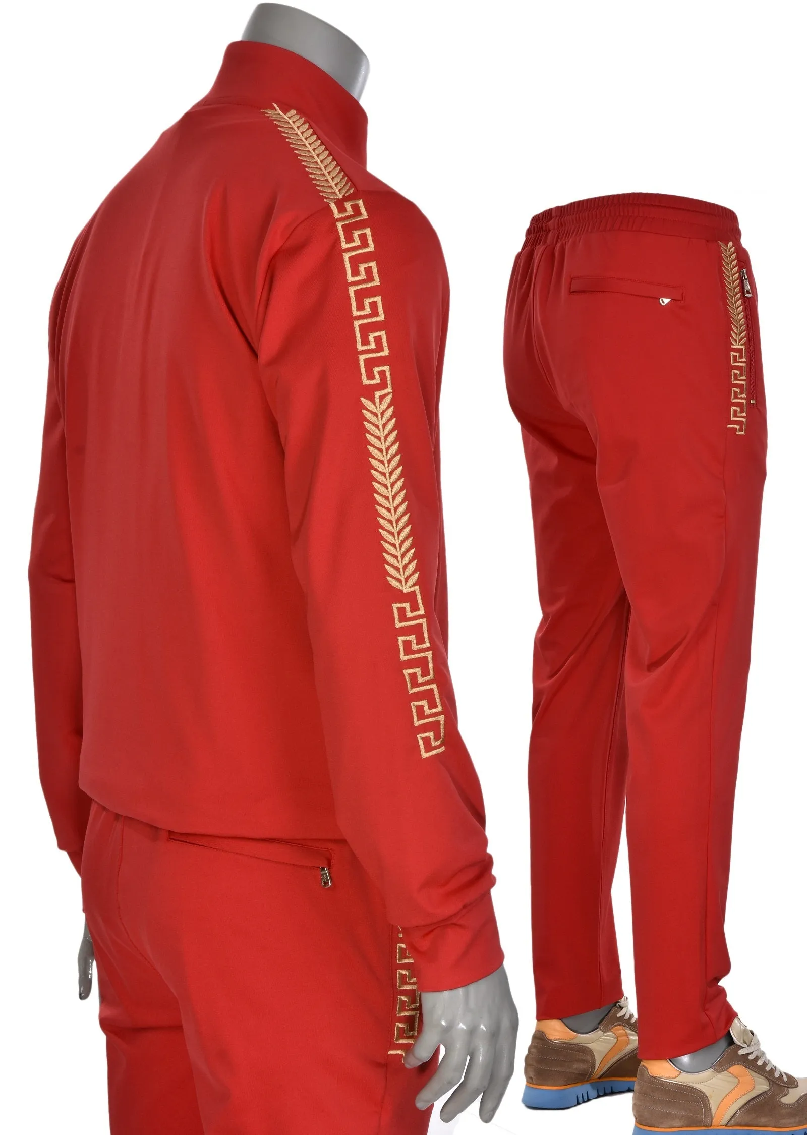 Red Gold Border Embroidery 2-pcs Tracksuit