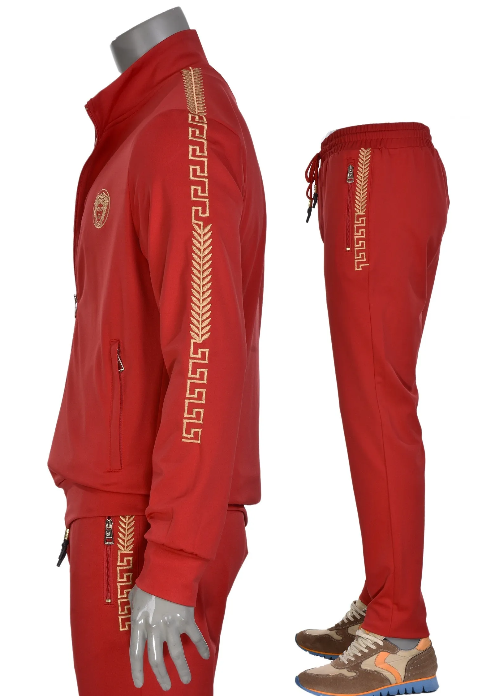 Red Gold Border Embroidery 2-pcs Tracksuit