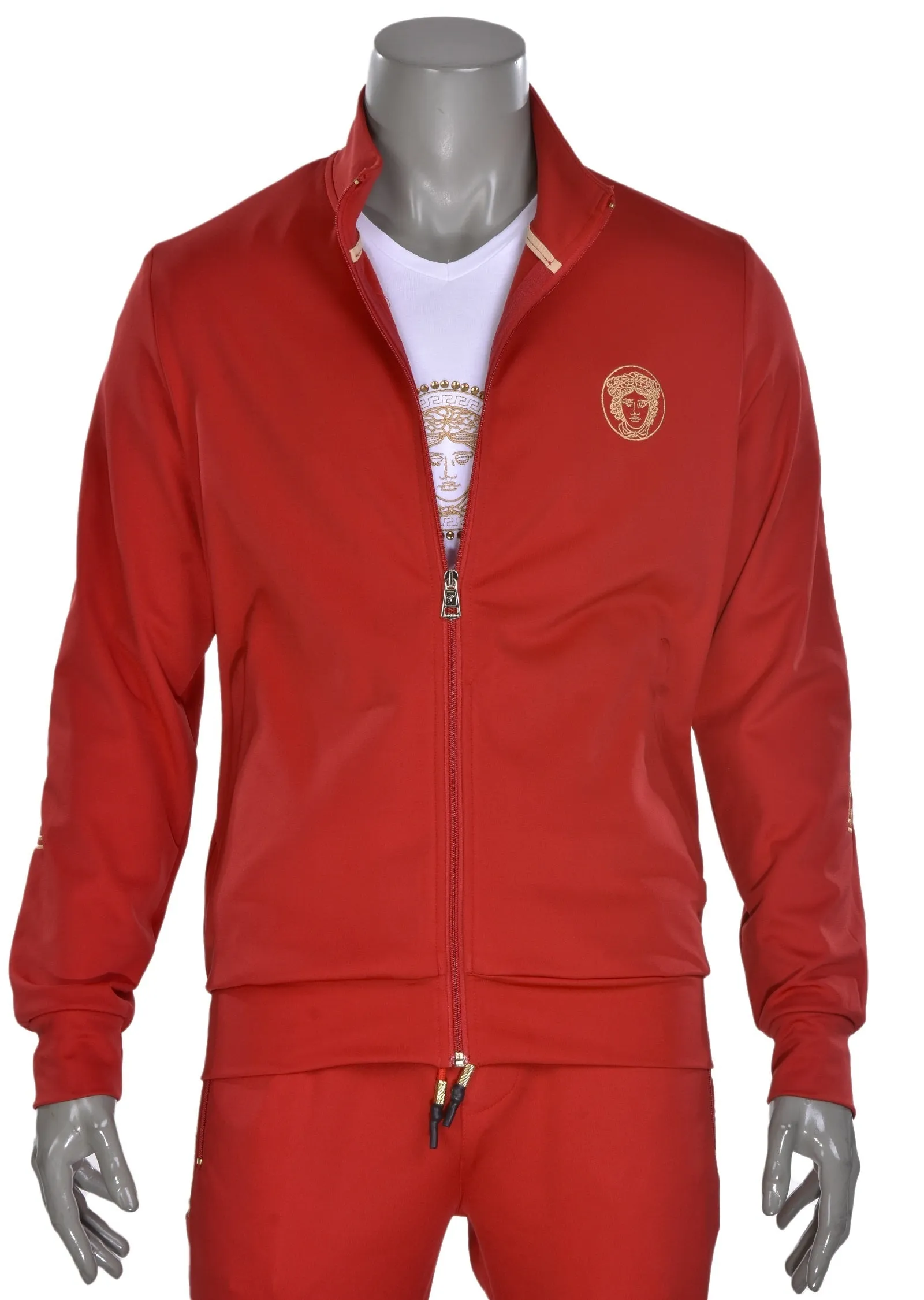 Red Gold Border Embroidery 2-pcs Tracksuit