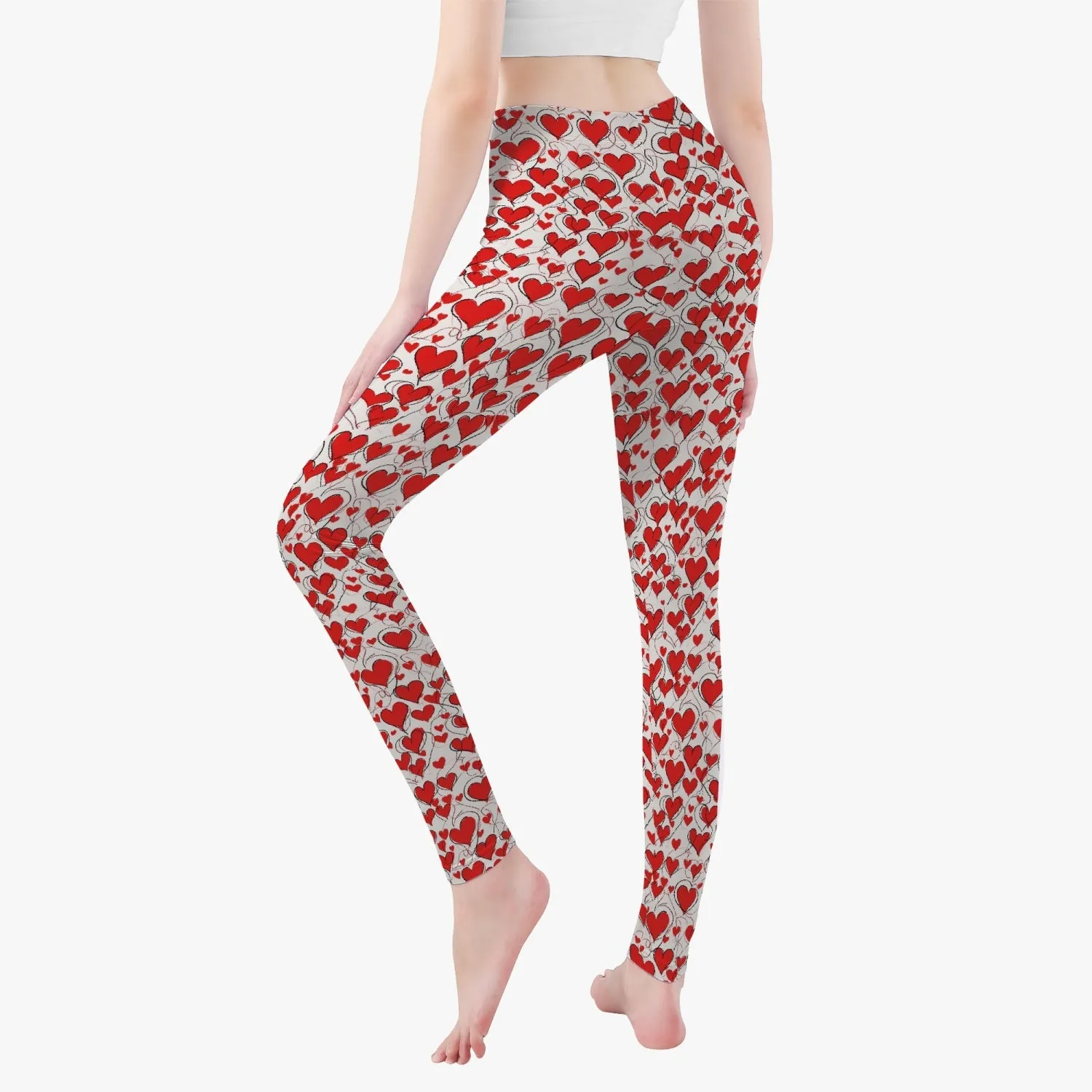 Red Scribbled Hearts Women's Yoga Pants