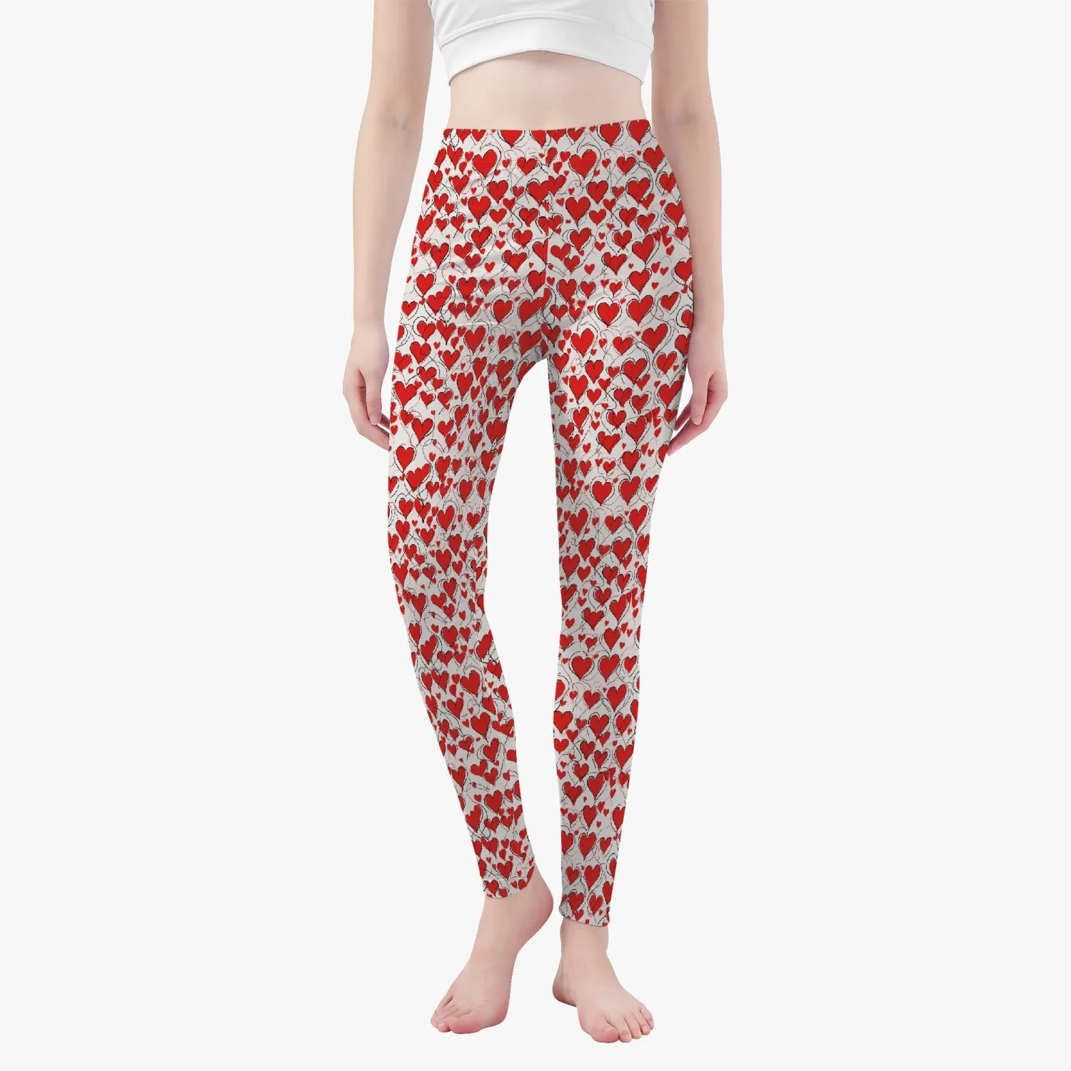 Red Scribbled Hearts Women's Yoga Pants