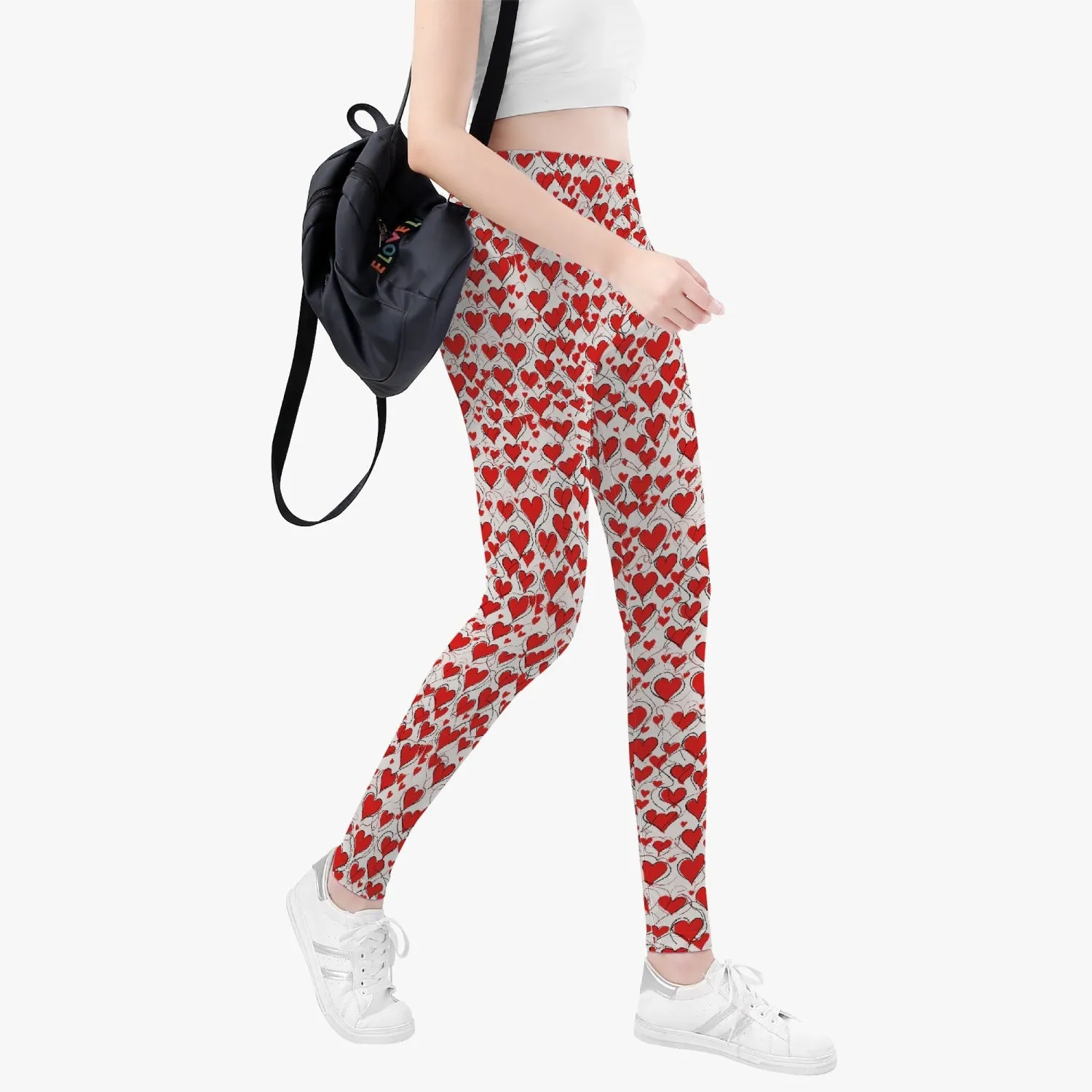 Red Scribbled Hearts Women's Yoga Pants