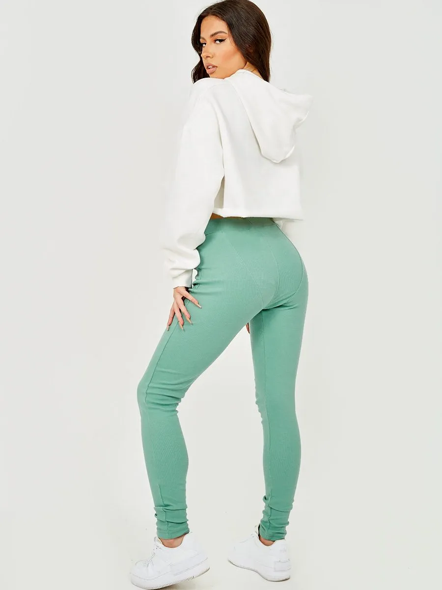 Ruth Seam Detail Ribbed Leggings In Green