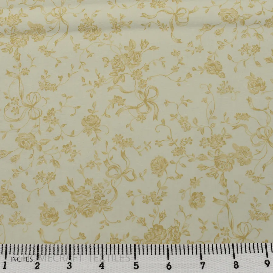 Sand Roses & Ribbons Cotton Print