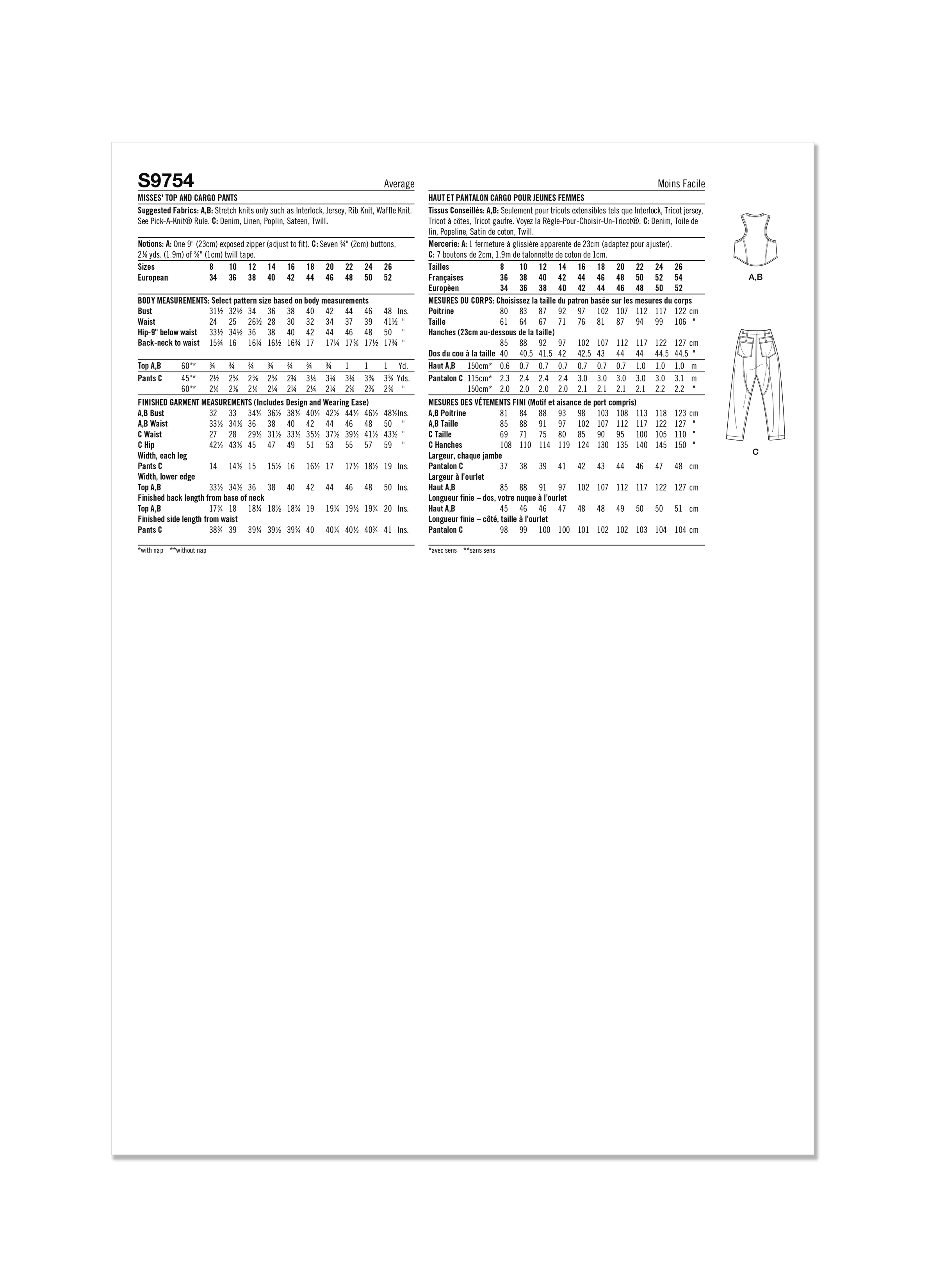 Simplicity 9754 sewing pattern Misses' Tops and Cargo Pants by Mimi G Style