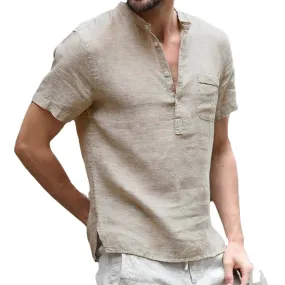 Summer Men's Short-Sleeved Linen T-shirt - Breathable S-3XL