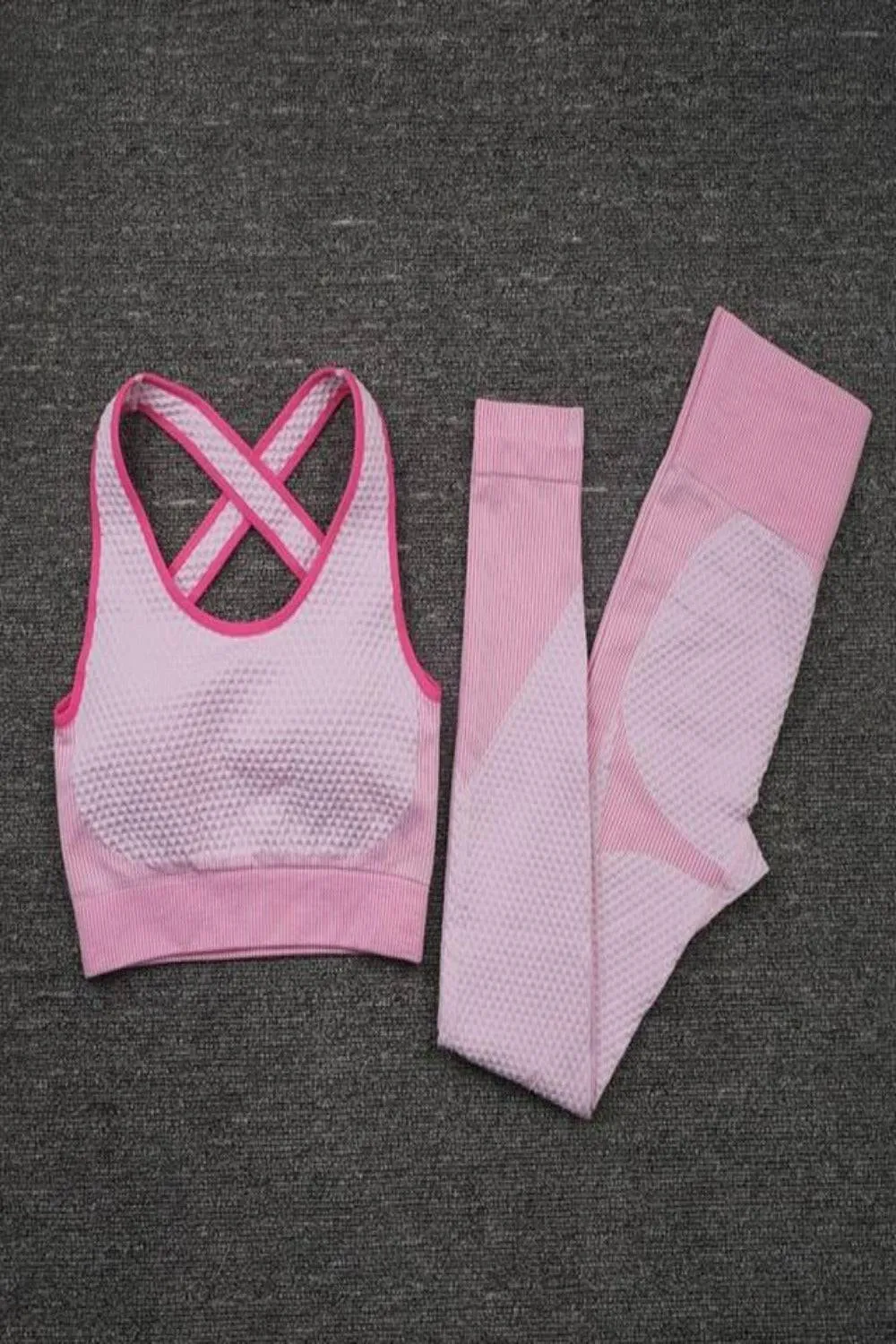 Tummy Control High Waisted Yoga Leggings Set - Pink