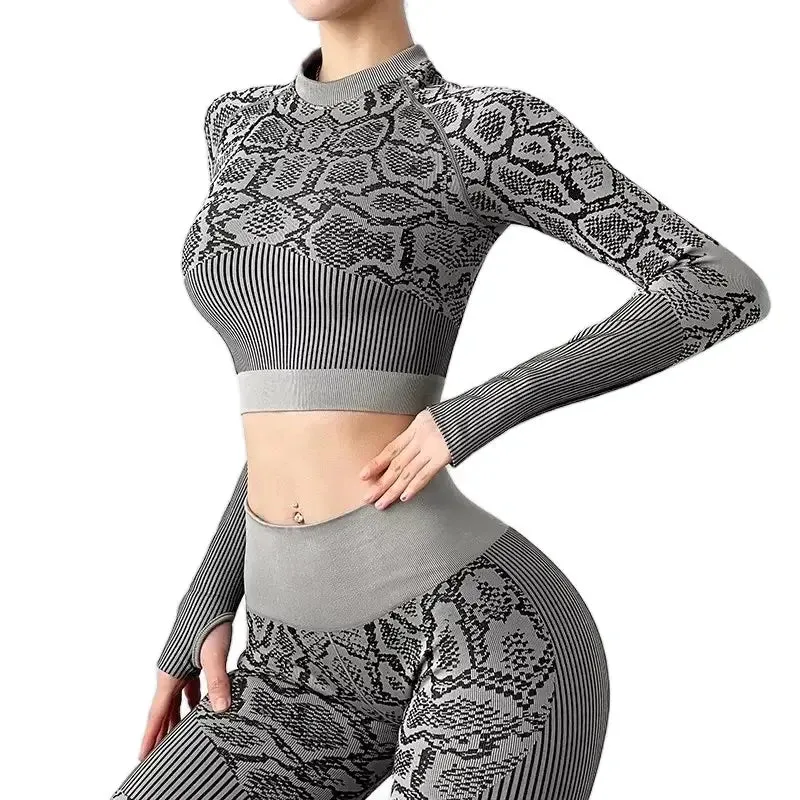 Women Seamless Yoga Sets Long Sleeve Crop Tops Woman Breathable Comfortable