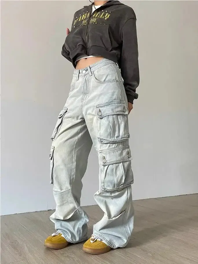 Women's Fashion Designer Street Style Baggy Cargo Jeans