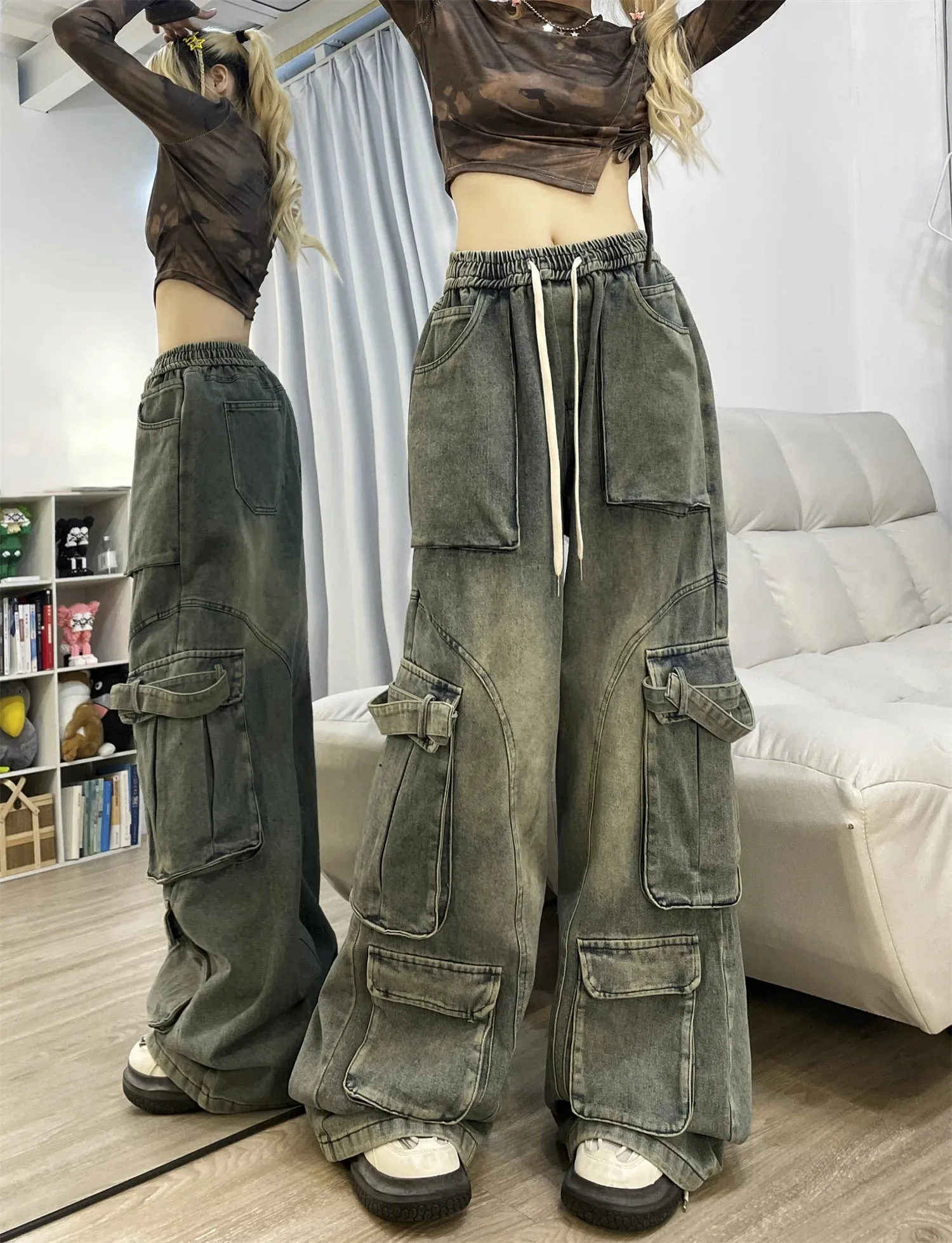 Women's Fashion Designer Street Style Baggy Cargo Jeans