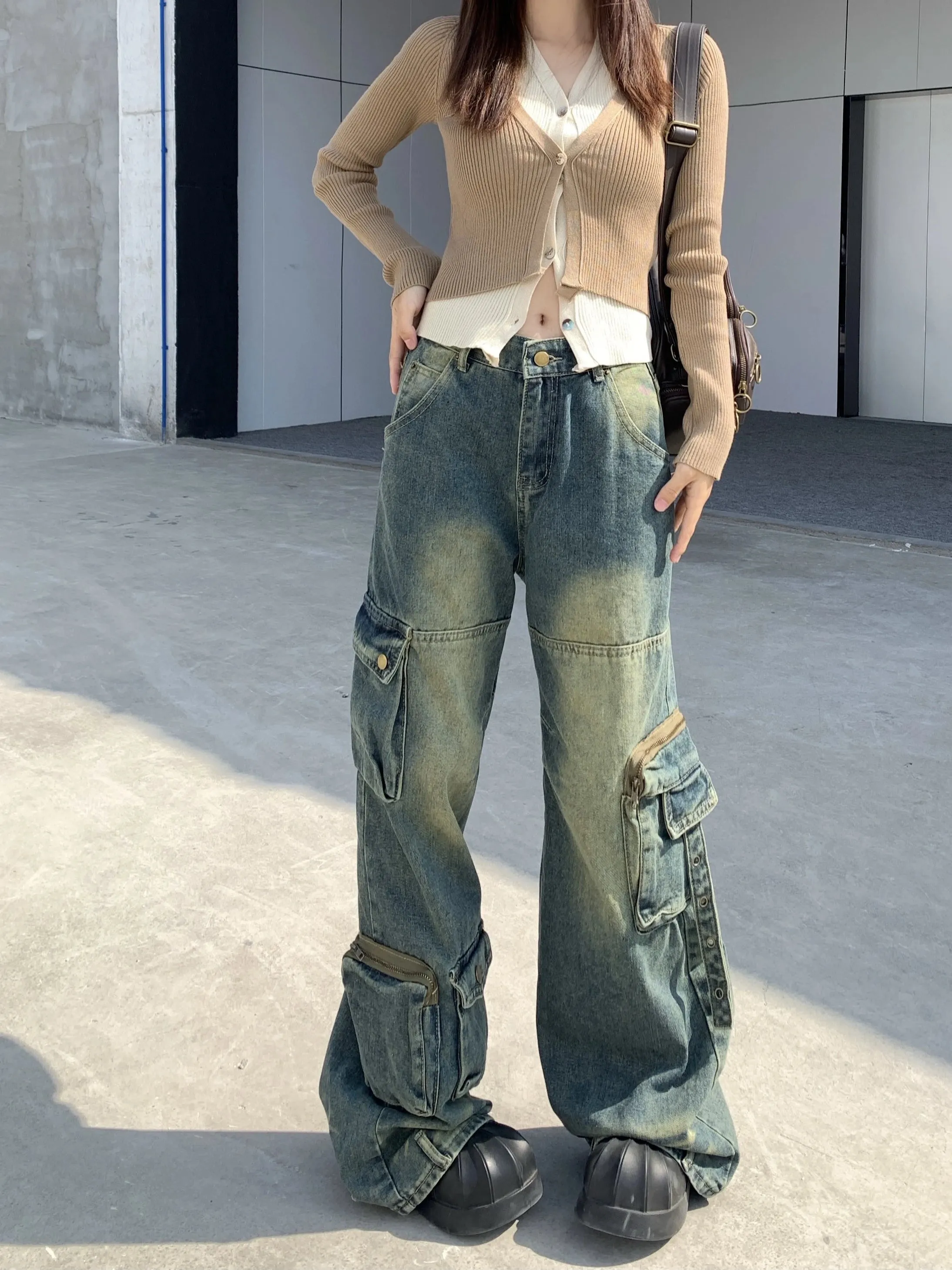 Women's Fashion Designer Street Style Baggy Cargo Jeans