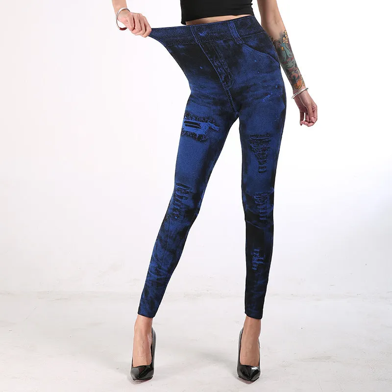 Women's Faux Denim Hip Raise Yoga Colors Leggings