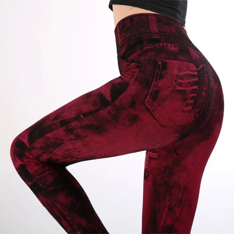 Women's Faux Denim Hip Raise Yoga Colors Leggings