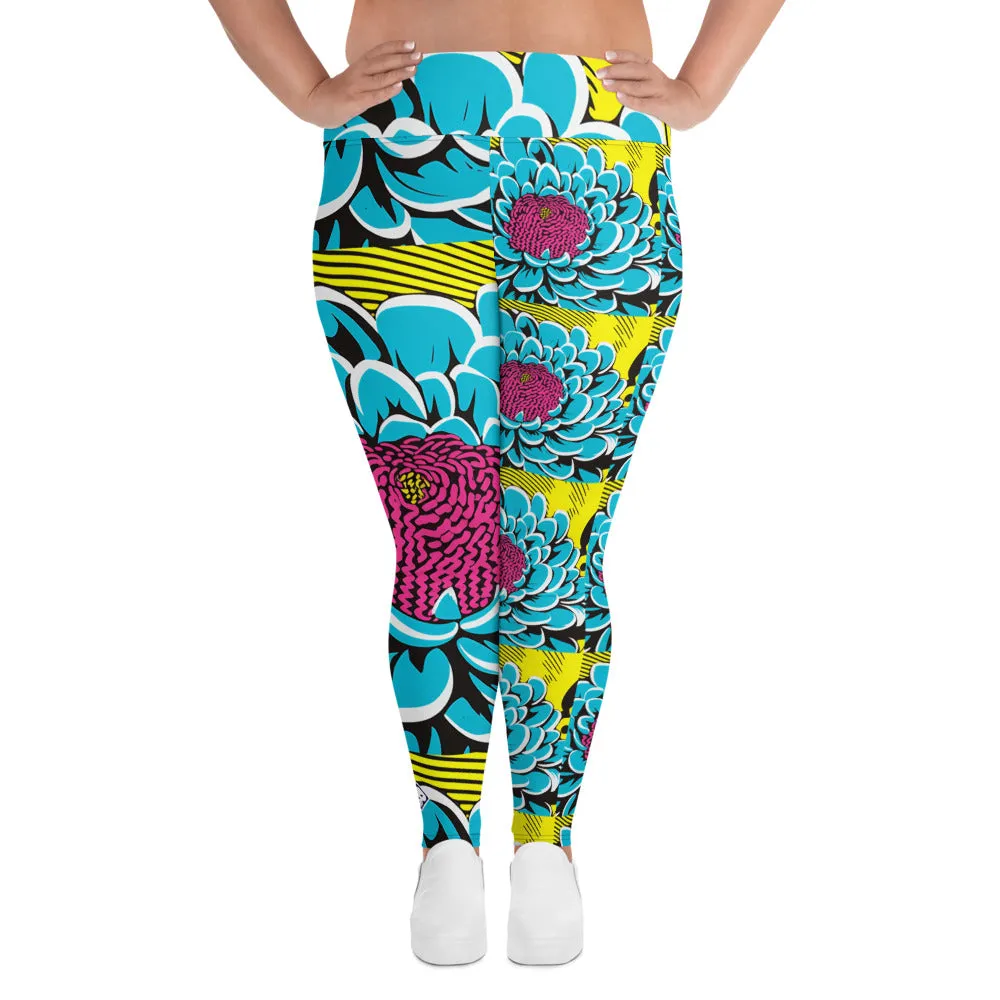 Women's Plus Size Pop Art Yoga Pants - Roy Lichtenstein Inspired Dahlia Print 002