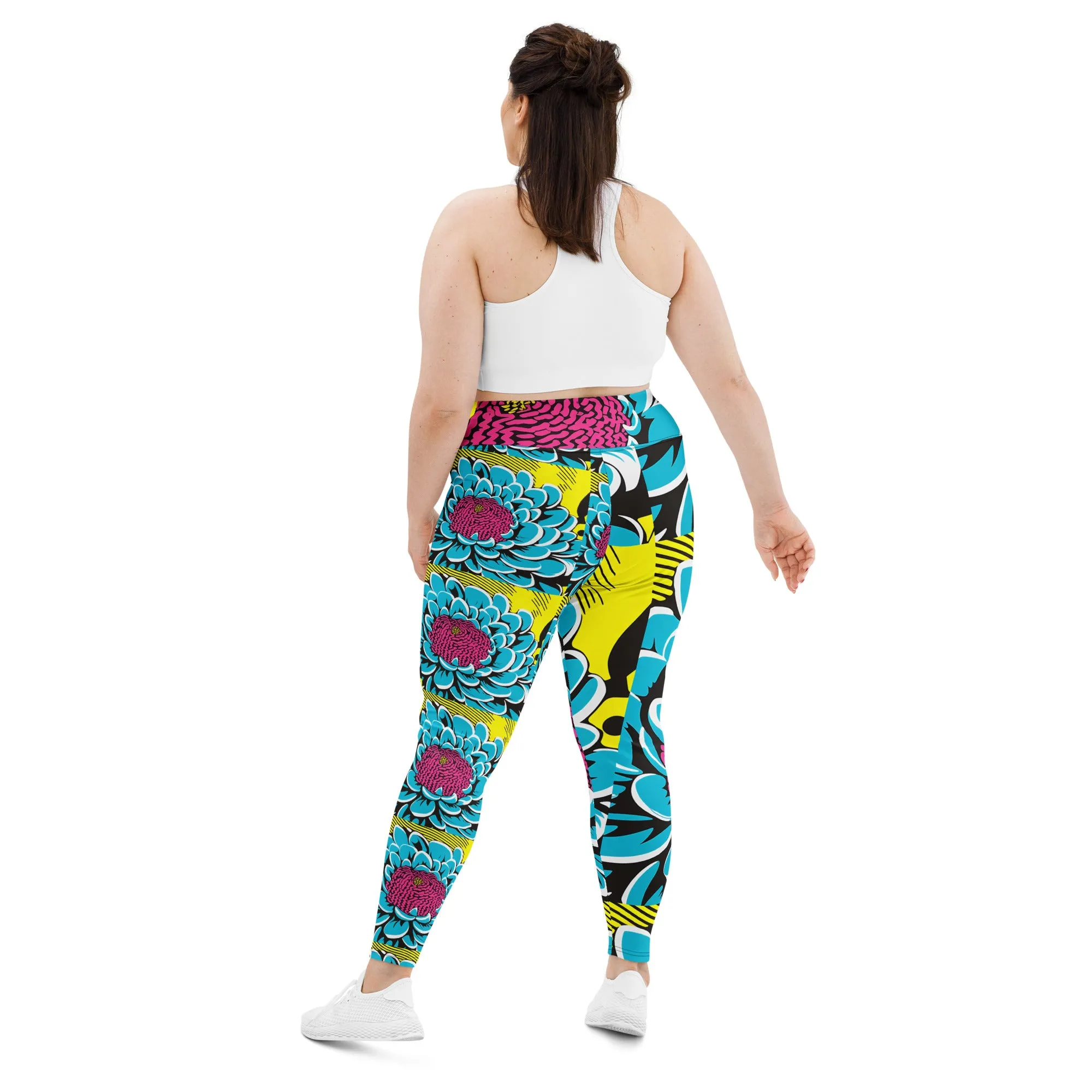 Women's Plus Size Pop Art Yoga Pants - Roy Lichtenstein Inspired Dahlia Print 002