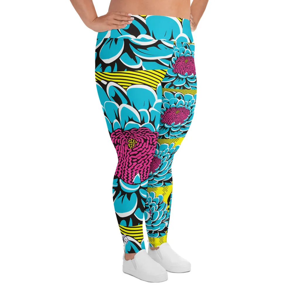 Women's Plus Size Pop Art Yoga Pants - Roy Lichtenstein Inspired Dahlia Print 002