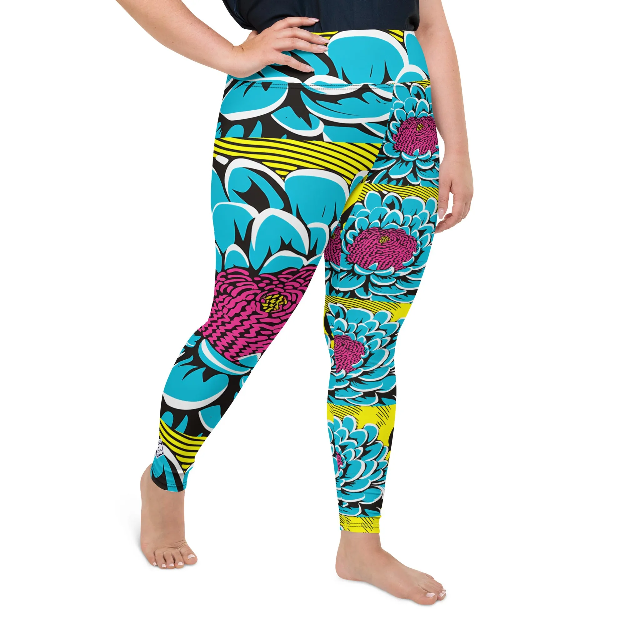 Women's Plus Size Pop Art Yoga Pants - Roy Lichtenstein Inspired Dahlia Print 002