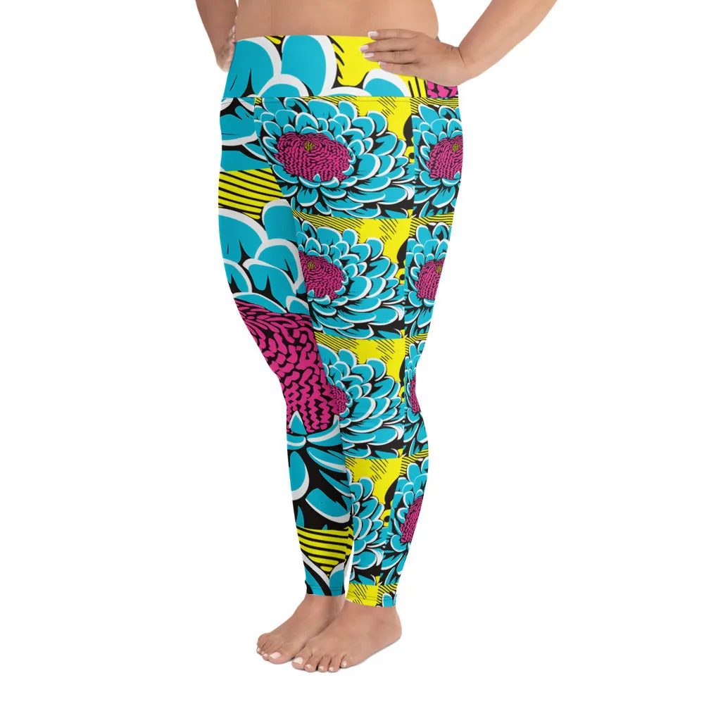 Women's Plus Size Pop Art Yoga Pants - Roy Lichtenstein Inspired Dahlia Print 002