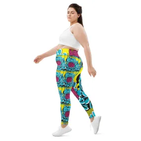 Women's Plus Size Pop Art Yoga Pants - Roy Lichtenstein Inspired Dahlia Print 002