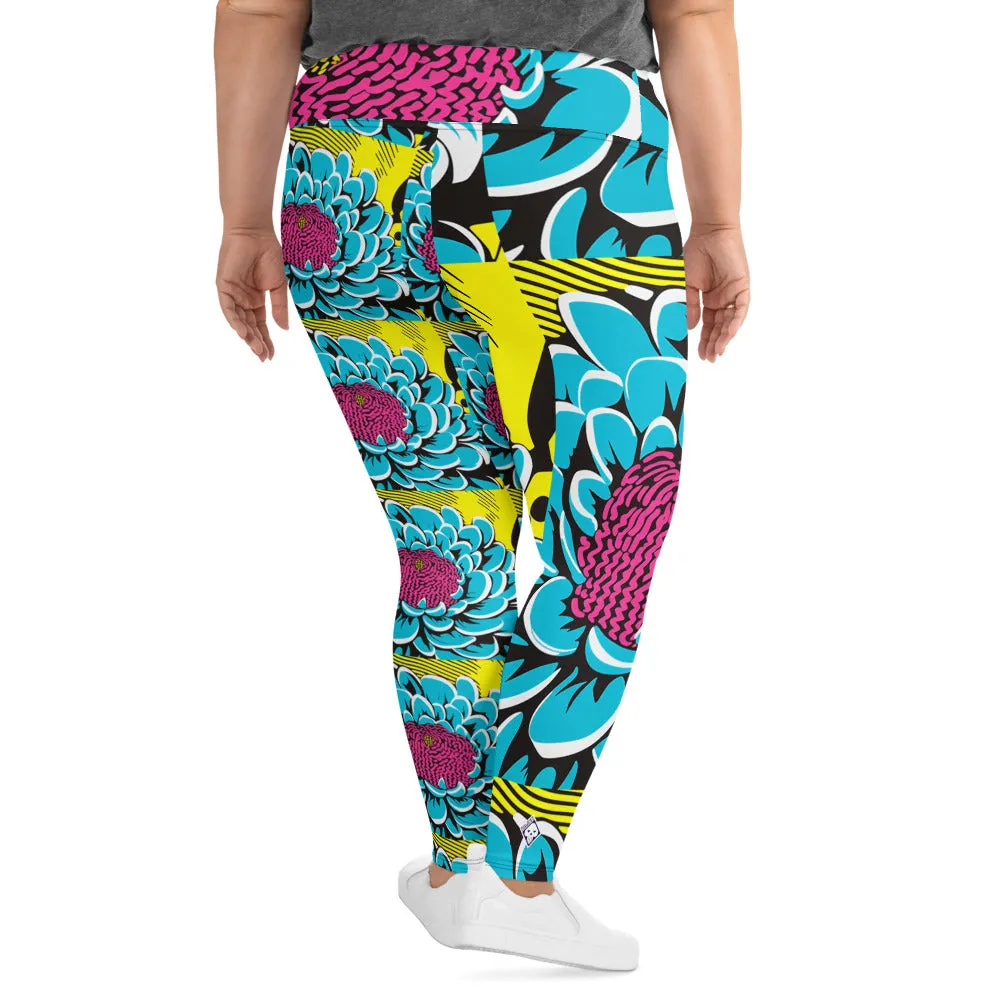 Women's Plus Size Pop Art Yoga Pants - Roy Lichtenstein Inspired Dahlia Print 002