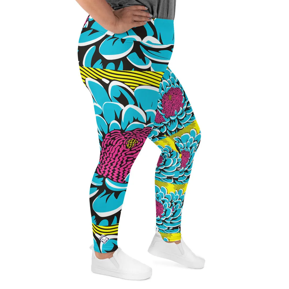 Women's Plus Size Pop Art Yoga Pants - Roy Lichtenstein Inspired Dahlia Print 002