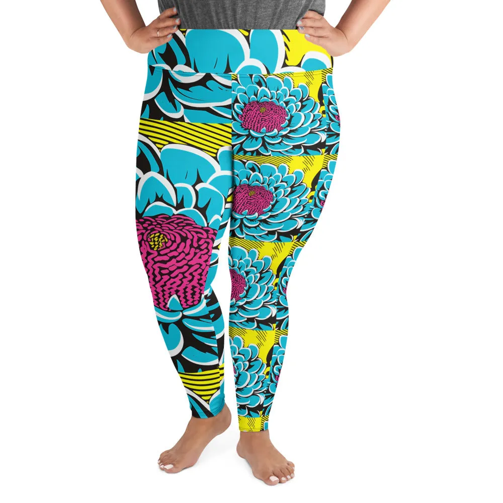 Women's Plus Size Pop Art Yoga Pants - Roy Lichtenstein Inspired Dahlia Print 002