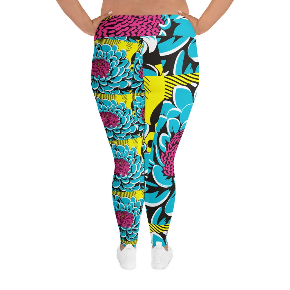 Women's Plus Size Pop Art Yoga Pants - Roy Lichtenstein Inspired Dahlia Print 002