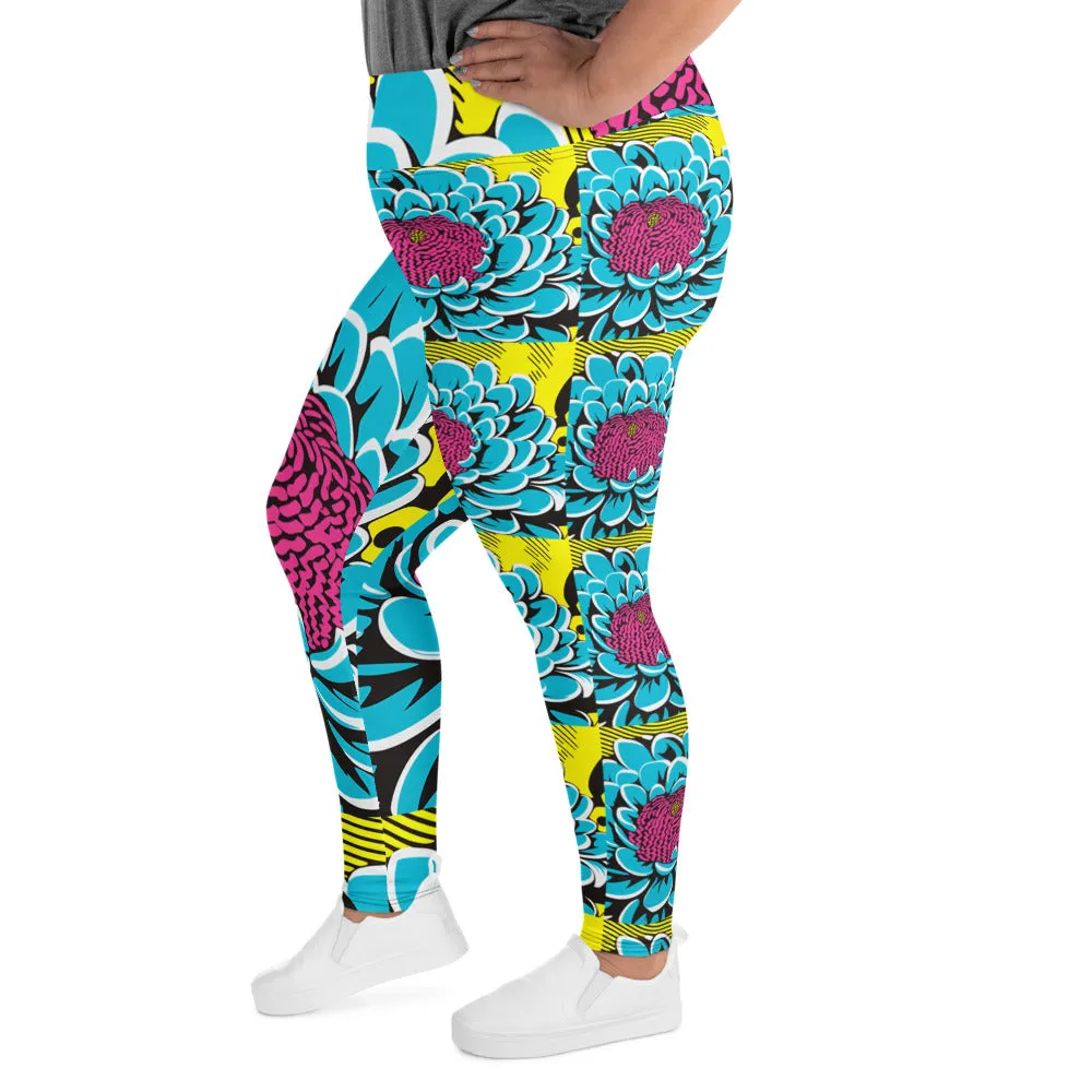 Women's Plus Size Pop Art Yoga Pants - Roy Lichtenstein Inspired Dahlia Print 002