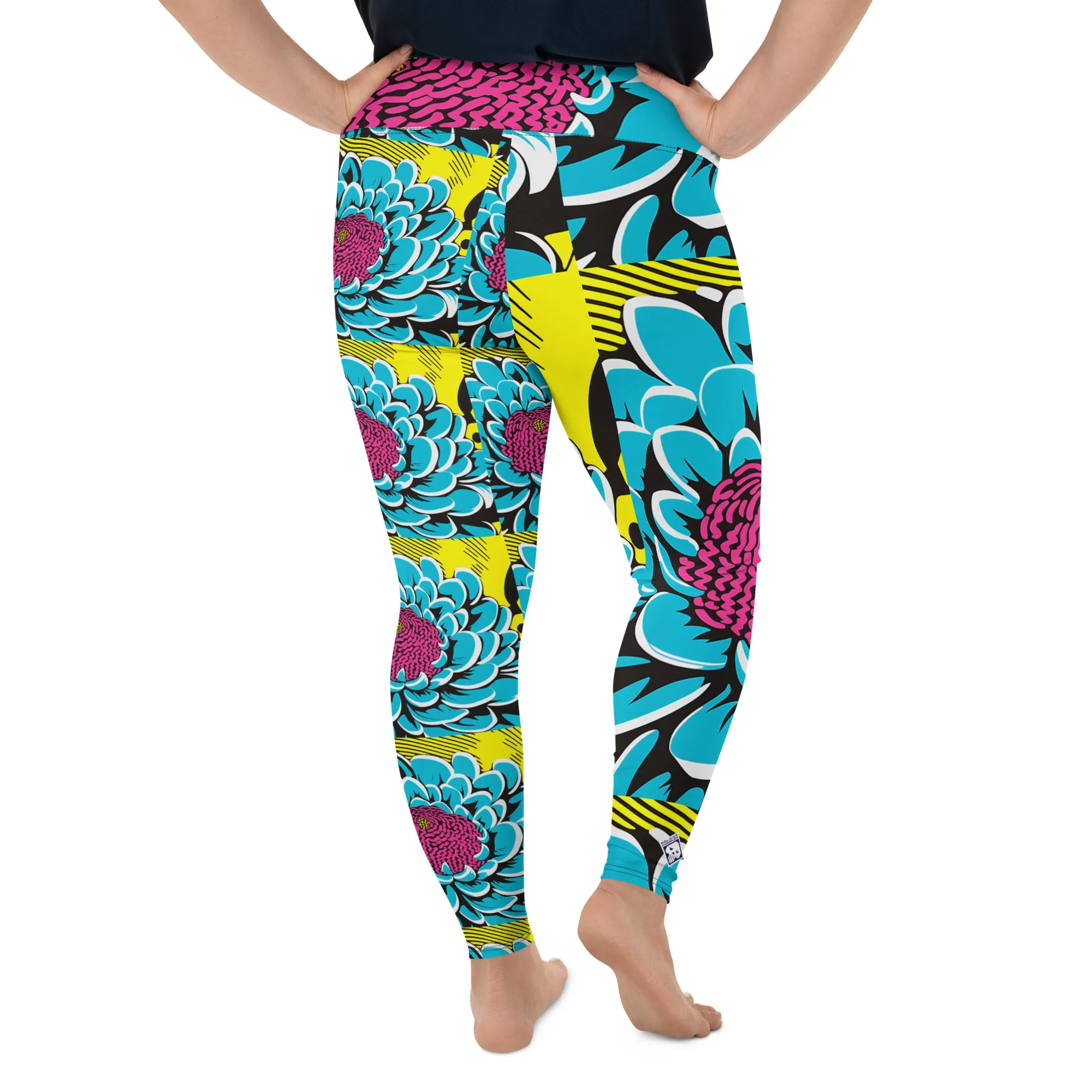 Women's Plus Size Pop Art Yoga Pants - Roy Lichtenstein Inspired Dahlia Print 002