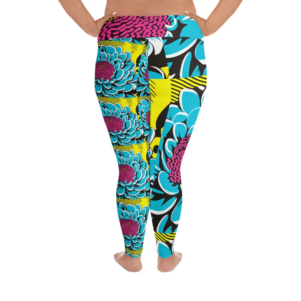 Women's Plus Size Pop Art Yoga Pants - Roy Lichtenstein Inspired Dahlia Print 002