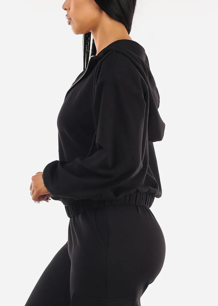 Zip Up Black Hoody w Pockets