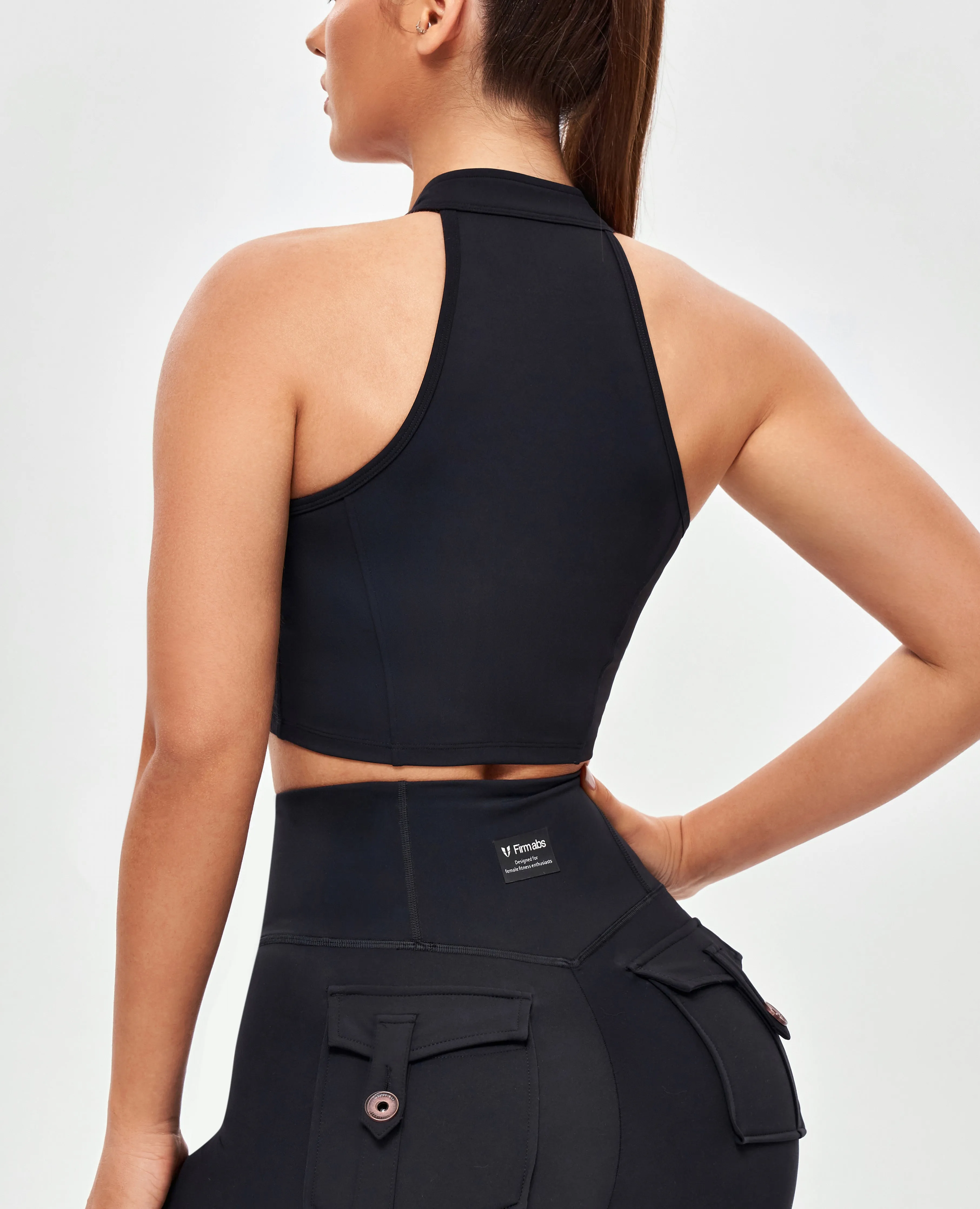 Zip Up Cropped Tank - Black